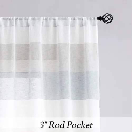 Vista 3 de Vision Home Cortinas traslúcidas a rayas color gris y azul ahumado, paneles de ventana rústicas de lino de 63 pulgadas de largo, cortinas rústicas