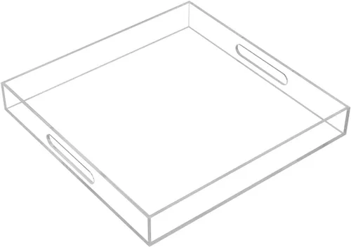 Vista 16 de KEVLANG Bandeja de acrílico transparente resistente con asas, bandeja organizadora de encimera de 8 x 8 x 2 pulgadas de alto para cocina, baño