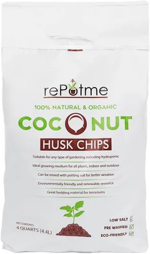 Vista 2 de rePotme Chips de cáscara de coco premium, 4 cuartos de galón, gran medio para macetas para orquídeas y plantas