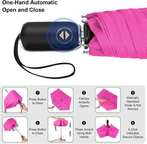 Vista 32 de LEAGERA Paraguas de viaje compacto para bolso, mango plano, impermeable para lluvia ligera