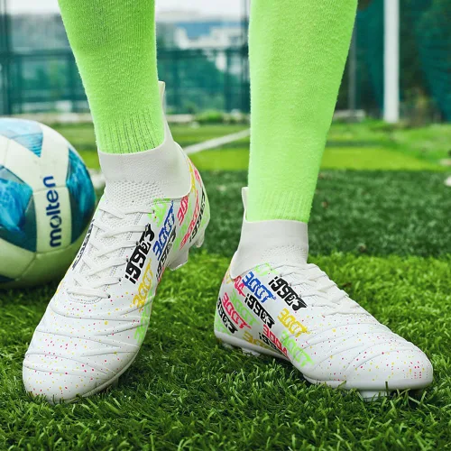 Vista 5 de Tacos FG unisex para entrenamiento atlético, antideslizantes, largos y altos, zapatos de fútbol para jóvenes