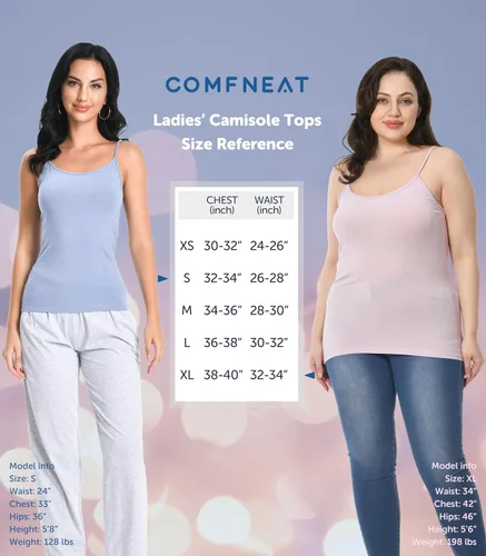 Vista 4 de Comfneat Paquete de 4 camisetas elásticas de algodón y elastano para mujer, con tirantes delgados ajustables