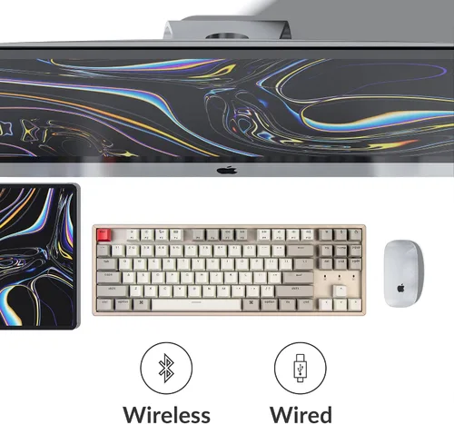 Vista 4 de Keychron K8 - Teclado mecánico inalámbrico Bluetooth con diseño sin llave de 87 teclas para Mac Windows, teclado multitarea con cable USB