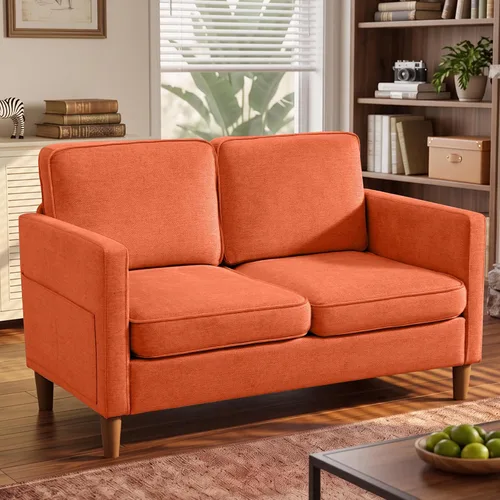 Vista 56 de Kingfun Juego de 2 sillas decorativas, sillas de sala de estar, sillón de lectura de mediados de siglo, felpilla con pie de madera maciza