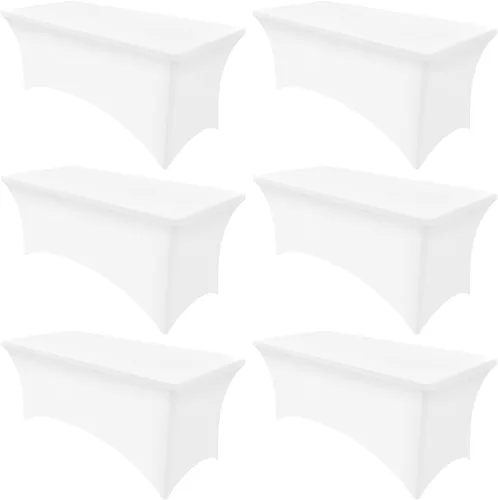 Vista 38 de Smiry Paquete de 2 manteles de elastano de 6 pies, manteles elásticos ajustables extensibles, lavables y sin arrugas, cubiertas rectangulares de Rojo