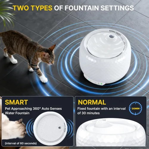Vista 3 de Fuente de agua automática para gatos, fuente de agua para mascotas de 62 oz/1.8 L con bomba ultra silenciosa, fuente pequeña para gatos con dos