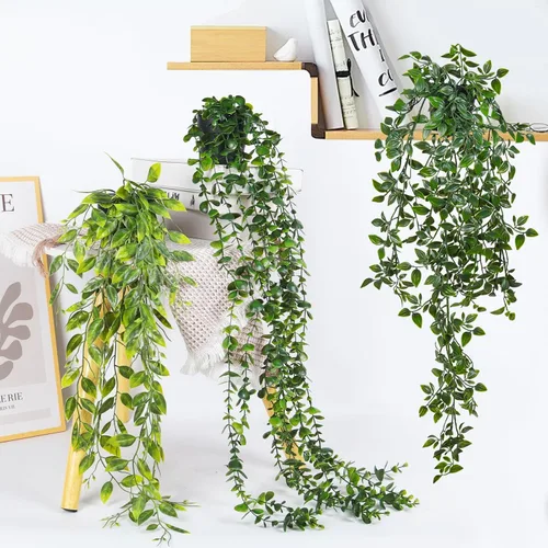 Vista 6 de RECUTMS - Plantas falsas colgantes con macetas, 3 unidades de hiedra artificial enredadera, plantas falsas en maceta, plantas artificiales