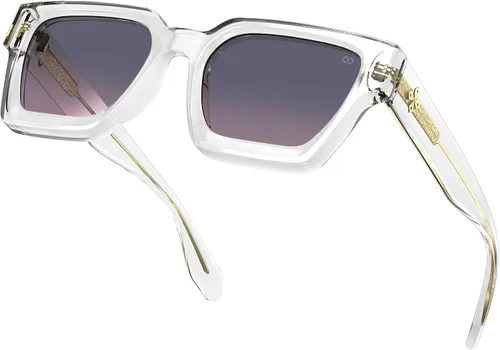 Vista 4 de VISOONE Moda 100% UV400 Protección Rectángulo TR90 Y2K Gafas de sol Accesorios para Mujeres Hombres RIVER, Transparente/Gris Rosa