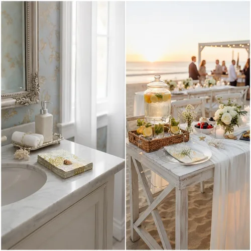 Vista 5 de 100 servilletas doradas para fanáticos del mar, toallas de mano de papel para baño, playa, boda, fiesta náutica, suministros de decoración de mesa