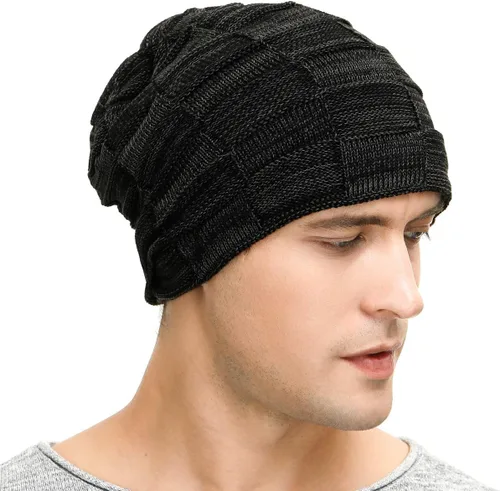 Vista 4 de Vgogfly Slouchy Beanie for Men Winter Hats for Guys Cool Beanies Mens Lined Knit Warm Thick Skully Stocking Binie Hat Negro