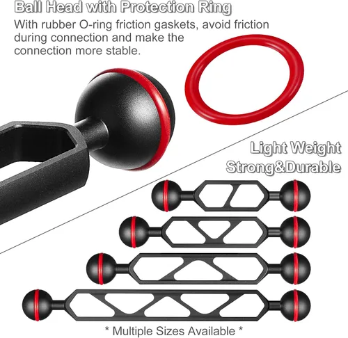 Vista 3 de MINIFOCUS Brazo de extensión de aluminio de doble bola de 4 pulgadas, conector de cabeza de bola de 1 pulgada, sistema de brazo CNC subacuático