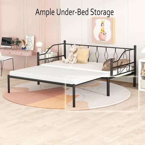 Vista 6 de Sofá cama individual con nido, marco de cámara de plataforma de metal moderno, sofá cama resistente para sala de estar, soporte de listones