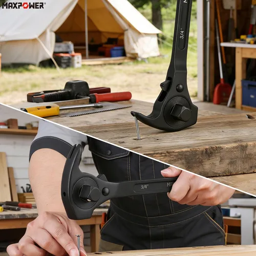 Vista 7 de MAXPOWER Llave de trinquete de andamio de accionamiento de 1/2" y 3/4", llave de podger con martillo de garra, palanca de palanca, barra de palanca