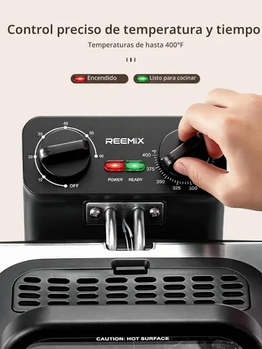 Vista 7 de Reemix Freidora eléctrica de 4.5L con 3 cestas de acero inoxidable