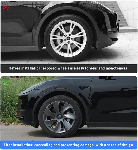 Vista 5 de KAVANIC 4 piezas de cubierta de rueda Compatible con Tesla Model Y 19 pulgadas 2020-2024 ABS tapacubos estilo cuchilla negro mate Compatible