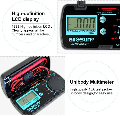 Vista 5 de allsun Mini rango automático plegable multímetro digital probador automotriz AC DC Volt AMP Ohm LCD Voltímetro de viaje Amperímetro probador