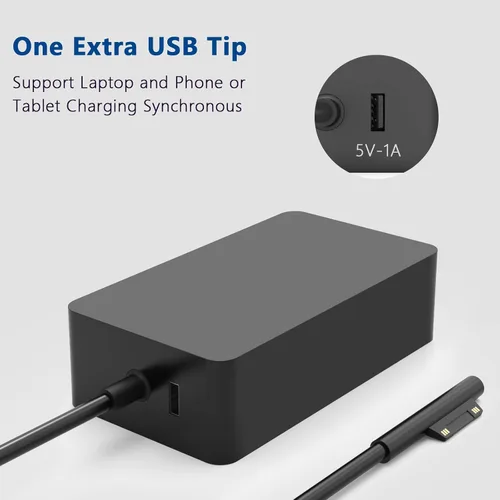 Vista 2 de Reemplazo para cargador Surface Pro 65w, compatible con Microsoft Surface Pro Go Book Windows Surface Laptop adaptador de corriente