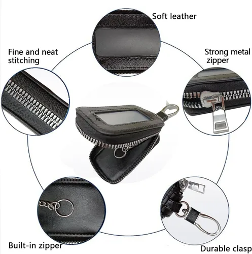 Vista 3 de Funda para Llave de Coche Universal Premium Funda para Llave de Coche de Cuero Genuino, Funda para Llave Inteligente de Coche con Cordón y Cierre