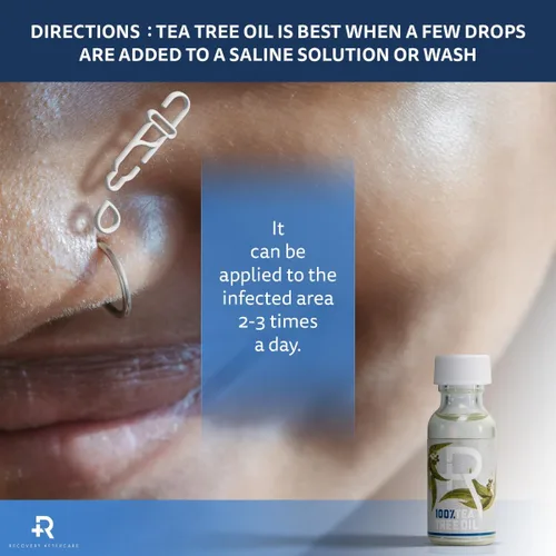 Vista 2 de Recovery Aftercare Aceite de árbol de té para la piel, orgánico, natural, calmante tópico para el cuerpo, producto de cuidado posterior, botella