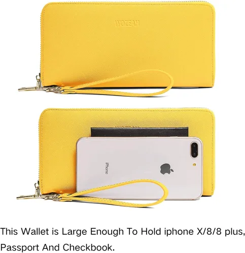 Vista 3 de WOZEAH - Cartera de piel sintética con cremallera y bloqueo RFID para mujer ideal para viajar