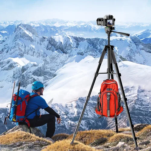 Vista 4 de Trípode para cámara, trípode de cámara DSLR de 74 pulgadas con 2 placas QR para Sony/Nikon/Canon, trípode de video ligero para viajes, trípode