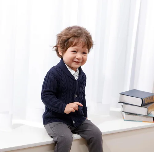 Vista 3 de Feidoog Cárdigan de ganchillo para bebés y niños, cuello en V, suéter de punto con botones para niños pequeños