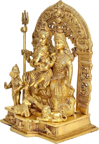 Vista 2 de AONA Figura decorativa de ídolo de Shiv Parivar de latón, escultura de familia Shiv para el hogar, templo, oficina, regalo, artículo de regalo