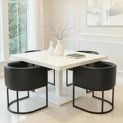 Vista 3 de HNY Silla de comedor moderna de mediados de siglo tapizada en forma de barril, negra, con brazos, silla de cocina y comedor de cuero, silla auxiliar
