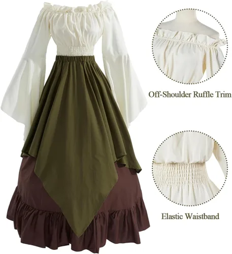 Vista 3 de NSPSTT - Vestido de estilo victoriano para mujer Verde militar y marrón oscuro