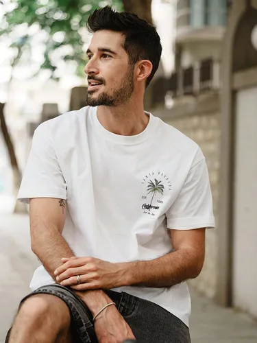 Vista 4 de SOLY HUX Camisetas gráficas para hombre, camisetas de manga corta con estampado de letras, camiseta casual de verano
