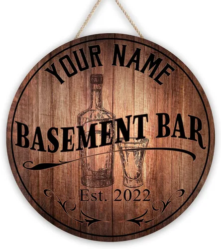 Vista 14 de Placa de pared personalizada con letrero de madera con texto en inglés "Welcome To Our Bar" (NO REAL CARVED), decoración de barra de sótano, sala