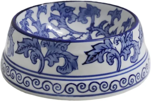 Vista 17 de Aimusego Plato chino de cerámica azul de 6.7 pulgadas para alimentos y agua para perros pequeños y medianos/gatos, tazón antideslizante de porcelana