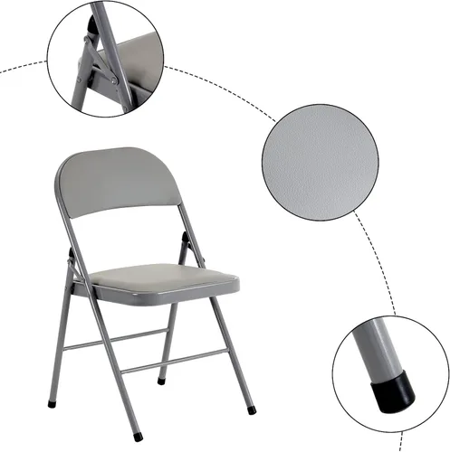Vista 4 de Paquete de 10 sillas plegables grises con asientos acolchados, sillas plegables apilables portátiles para interiores y exteriores, asiento comercial