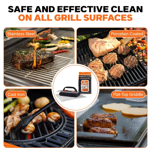 Vista 9 de Proud Grill Q-Swiper - Juego de limpiador de parrilla para barbacoa, 1 cepillo de parrilla con raspador y 25 toallitas de limpieza para parrilla