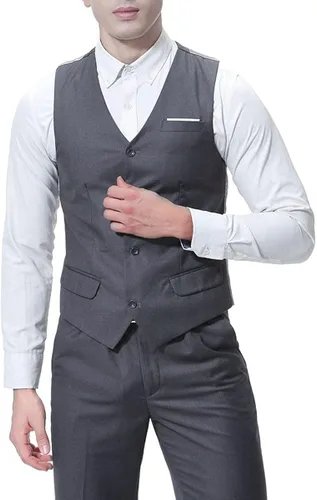Vista 7 de Cloudstyle Chaqueta de color sólido de 3 piezas con 2 botones y ajuste delgado para hombre, traje formal de boda inteligente