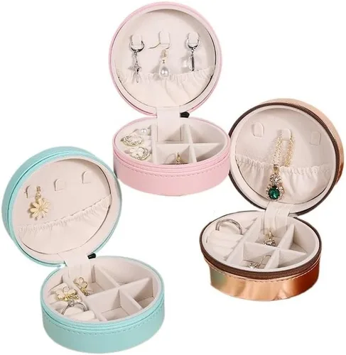 Vista 2 de joyero Caja De Almacenamiento De Joyas Portátil, Organizador De Viaje, Estuche De Joyería, Almacenamiento De Cuero, Pendientes, Collar, Anillo, 01