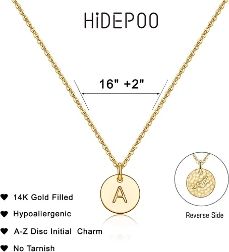 Vista 5 de Collar ajustable con medalla circular e inicial para mujeres y niñas, chapado en oro de 14 quilates, grabado a doble cara, con inicial personalizada