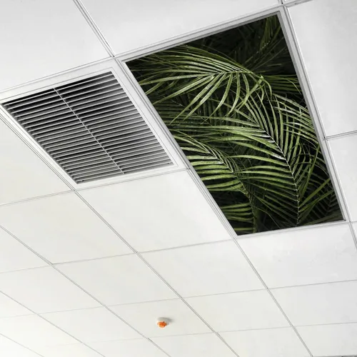 Vista 6 de Hojas de palmera tropicales, grandes, verde oscuro, cubiertas de luz fluorescente, 2 x 4, cubierta de luz de techo decorativo fluorescente