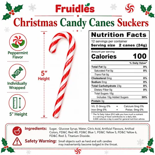 Vista 2 de Fruidles Paquete de 24 chupones de bastones de caramelo navideños, sabor a menta, envueltos individualmente