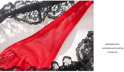 Vista 5 de Bragas sexys para mujer, tangas de encaje para mujer, tangas G con perlas y encaje