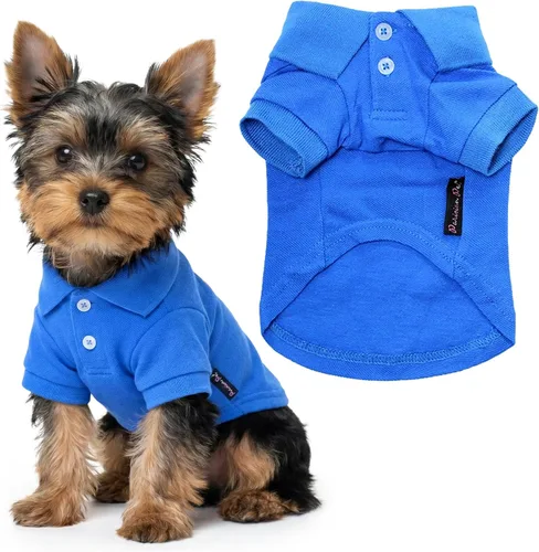 Vista 26 de Camisas Polo Parisian Pet - Camisa de Algodón Transpirable para Perros - Azul Sólido, Ropa de Verano con Capucha - Cuello con Botón para Perros