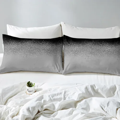 Vista 4 de Manfei Juego de sábanas con purpurina tamaño individual, juego de ropa de cama negro y gris para decoración de habitación de niños, niñas