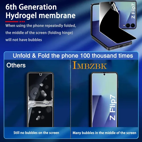 Vista 4 de IMBZBK [Instalación automática] Paquete de 2 protectores de pantalla de privacidad para Samsung Galaxy Z Flip 7, 2 películas antiespía interiores +
