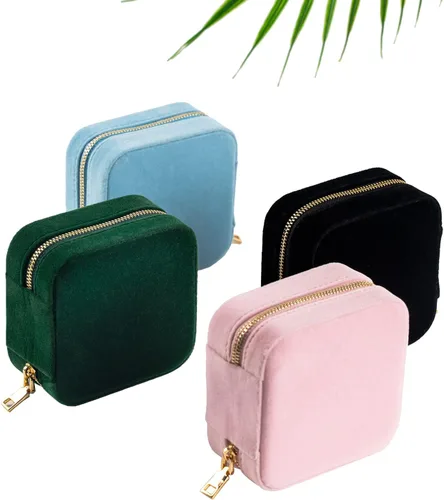 Vista 4 de Smileshe Joyero de terciopelo para mujeres y niñas, pequeño organizador de viaje con espejo, mini estuche de regalo portátil, cajas
