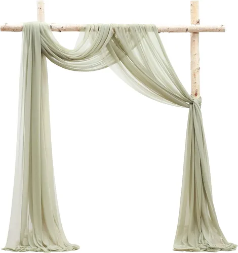 Vista 14 de Floroom Tela drapeada de arco de boda, 2 paneles de 19 pies, cortinas de tela de gasa blanca, decoración de ceremonia de boda, recepción