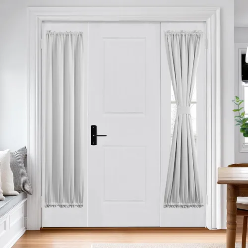 Vista 31 de Deconovo Cortinas opacas para puerta, bolsillo para cortinero y cortinas de bloqueo con aislamiento térmico para dormitorio, 137.16 x 189.2 cm, azul