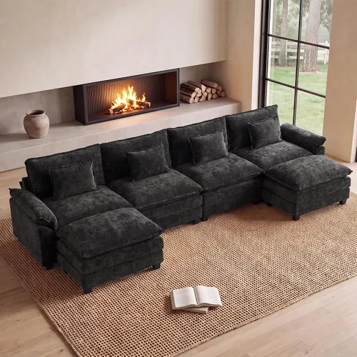 Vista 49 de Oprisen Sofá Seccional Modular, Cómodo Cloud Couch Sofá Seccional, Sofá Cama de Chenilla con Asiento Profundo con Almohadas Decorativas para Sala