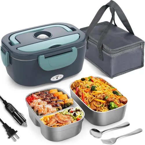 Vista 7 de Herrfilk Lonchera eléctrica, calentador de alimentos 3 en 1 ultra rápido para adultos, calentador de alimentos portátil 12V/24V/110V