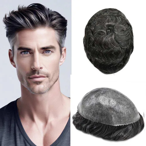 Vista 36 de Mens Toupee Hair System para hombres Piezas de pelo Sistema de reemplazo Poly Skin Toupee para hombres Protesis Capilar Para Hombre 6X8#1 Jet Black
