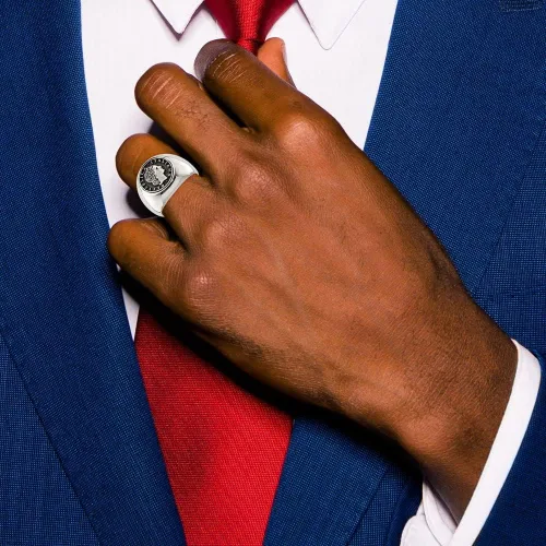 Vista 3 de Anillo de plata de ley 925 maciza para hombre con réplica antigua de 50 Lire italiana